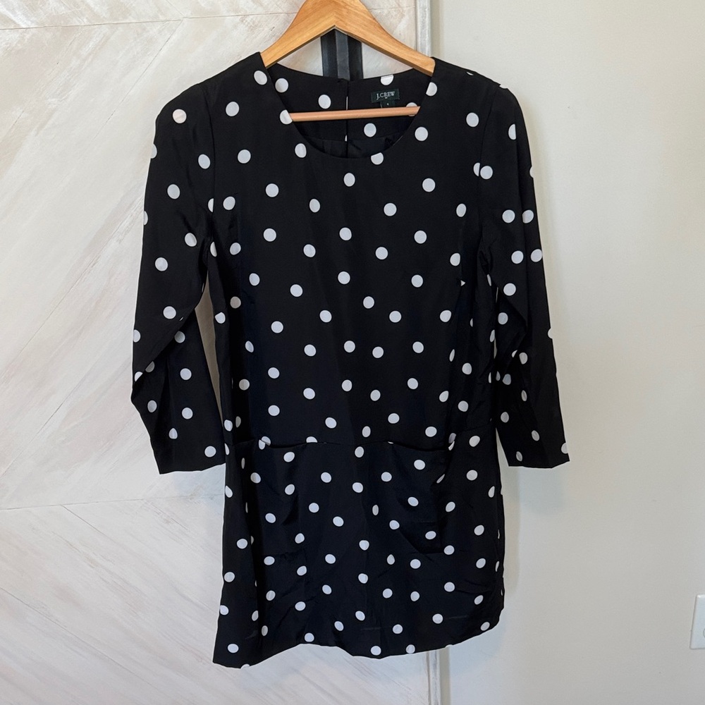 NWOT J. Crew Black and White Polka Dot Long Sleeve Dress
